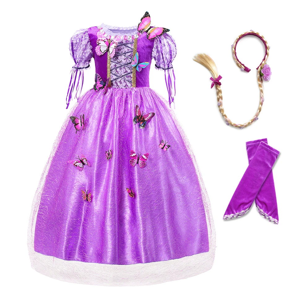 Girls Rapanzel Dress 5 Layers Tangled Ball Gown Princess Cosplay Costume with Oversleeve Kids Halloween Party Fancy | Детская одежда и