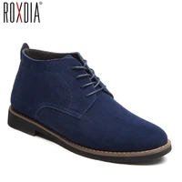 roxdia genuine leather men boots all season work shoes male lace up for man ankle boots with fur black plus size 39 48 rxm099