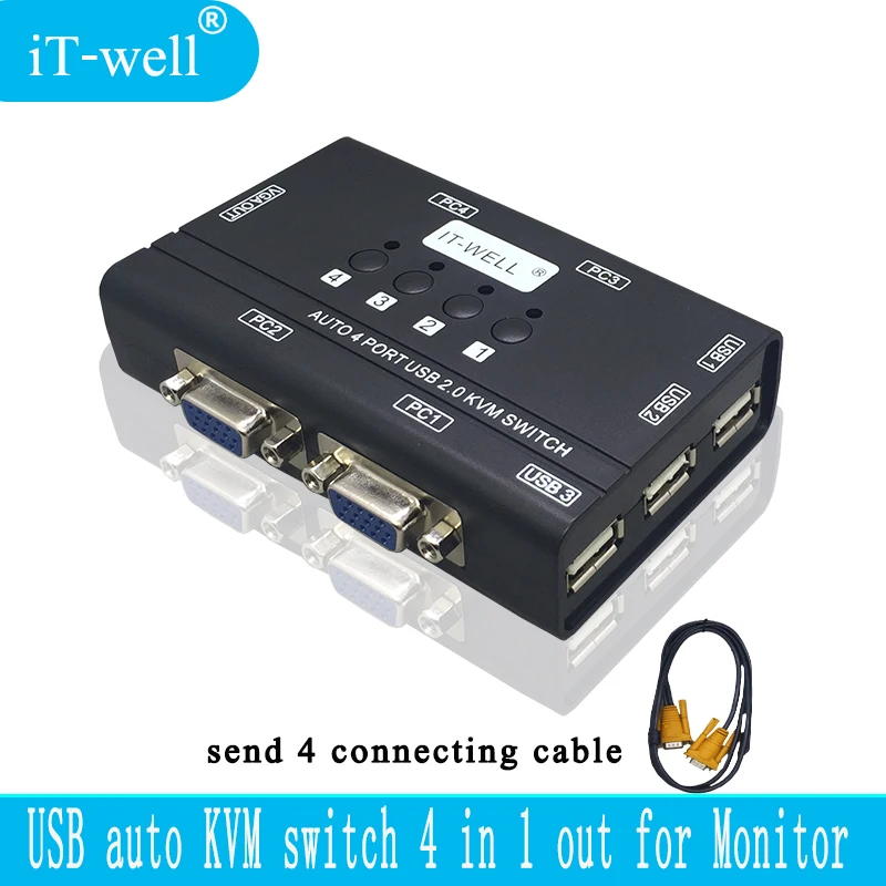 Квм-Консоль iT-well 4 порта автоматический выключатель VGA с USB-консолью 1 комплект