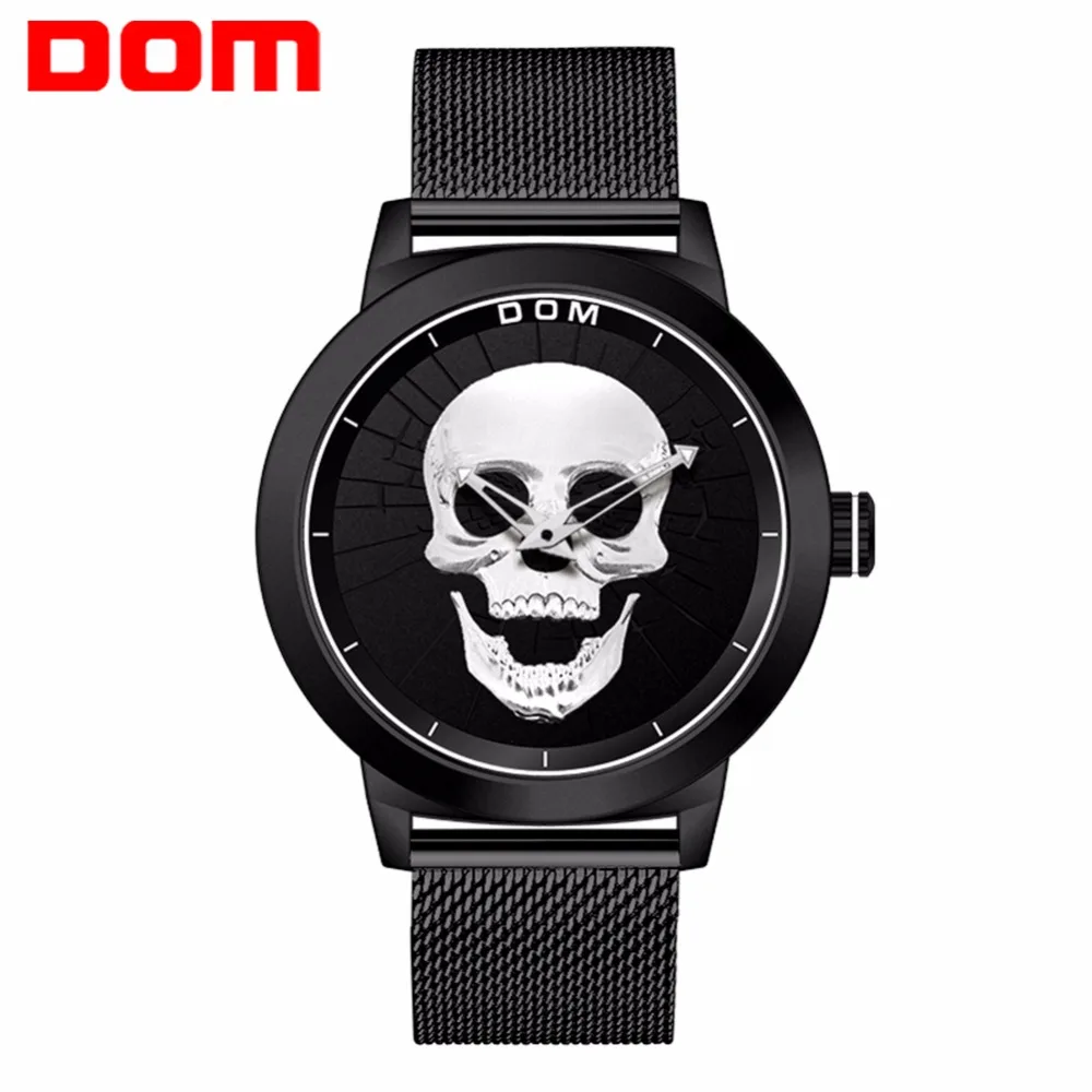Мужские часы DOM Cool Bone, роскошный бренд, M-1231, креативные часы, черные мужские часы, Череп, стиль, кварцевые мужские часы, relogio masculino