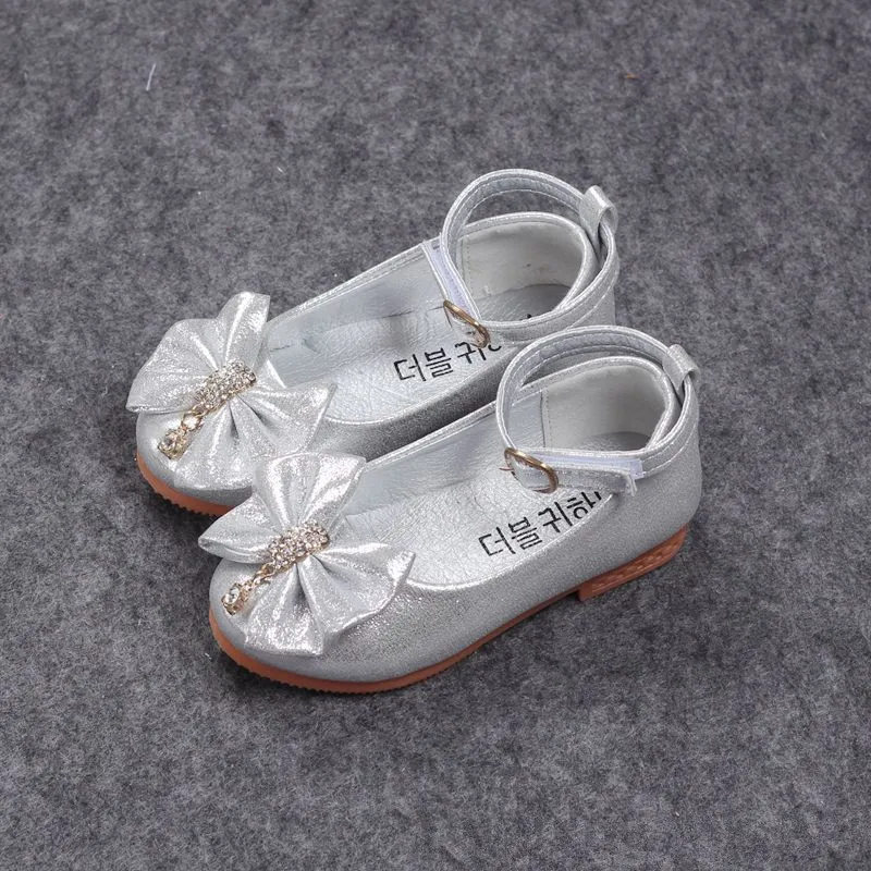 2022 Spring Autumn Fashion Baby Girl Shoes Princess Bow-knot With Rhinestone Pendant Kids Single For Girls Children | Детская одежда и