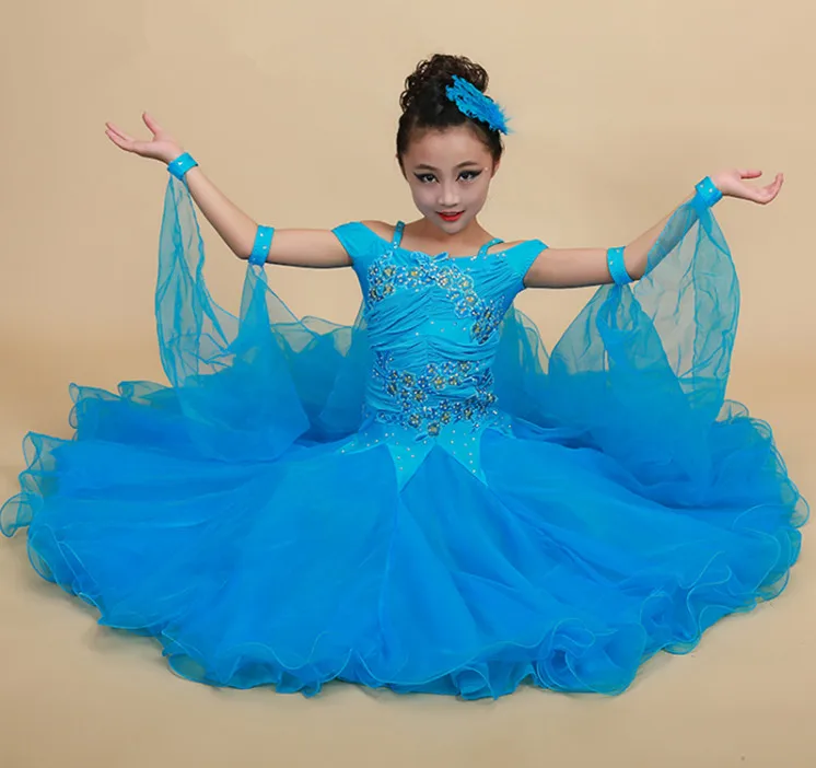 2019 детская Стандартный платья для конкурса бальных танцев Вальс/танго детей