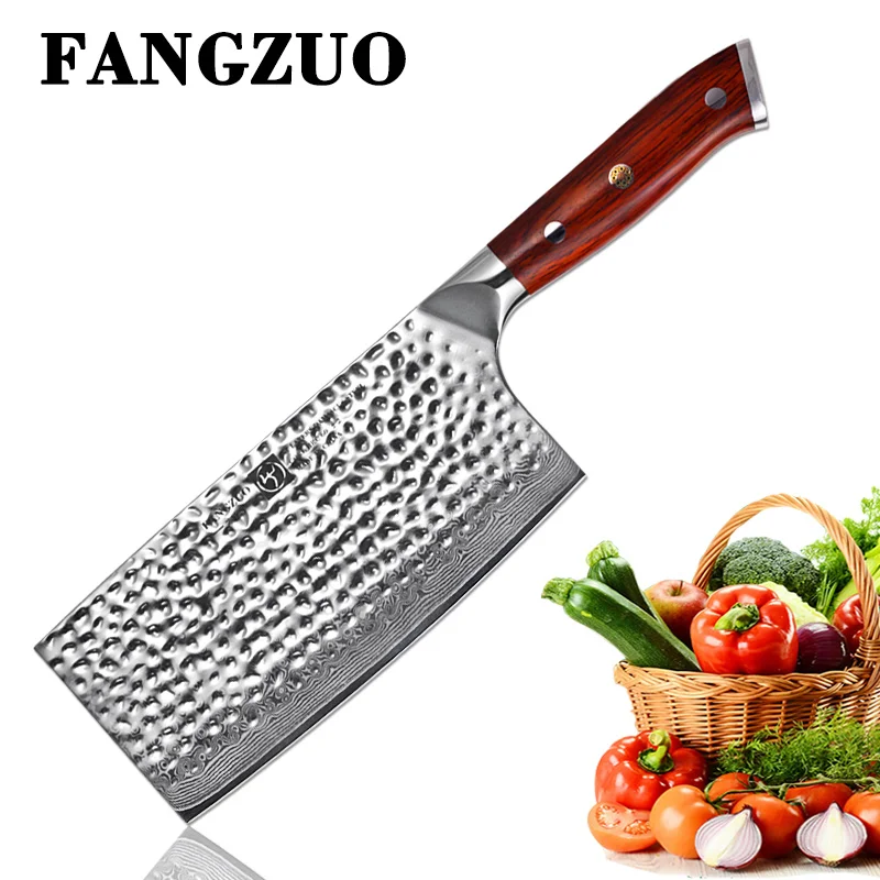 7 inch Cleaver Knife FANGZUO Нож шеф повара в кухонные ножи 8 дюймов японский высокоуглеродистой VG10 67 слой дамасской стали santoku Кливер разделочный нож - Цвет: 7 inch Cleaver Knife