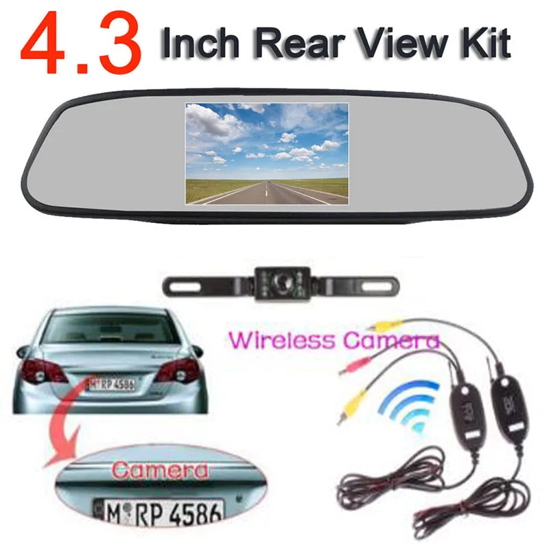 

Wireless 4.3" TFT LCD 800 x 480 Hd Monitor Car Rear View System Backup Reverse Camera Kit Night Vision license plate camera