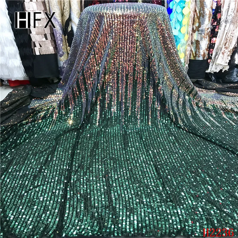 HFX кружевная ткань с пайетками, синие блестки, нигерийские кружева, ткань высокого качества, французский тюль, кружевная ткань для женского платья H2236