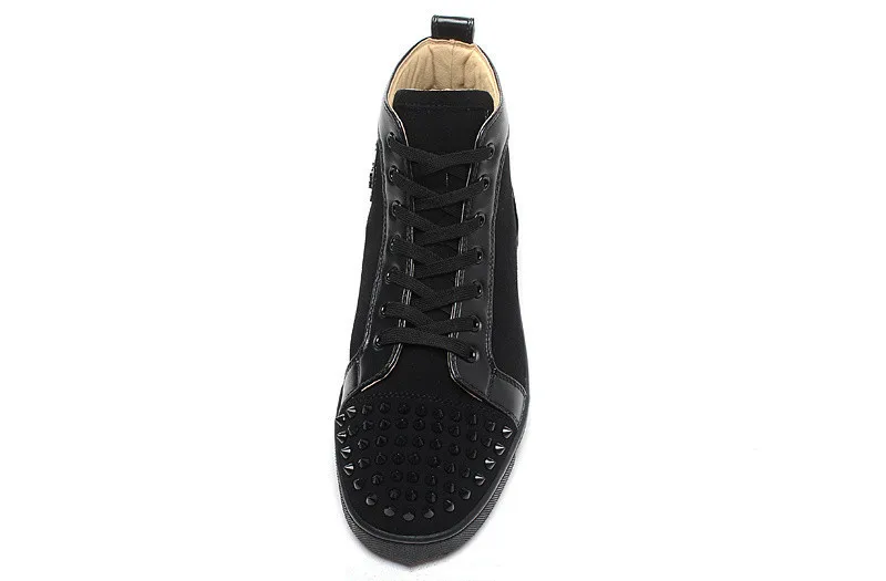 New Unisex Popular Black PU Flock Mens Boots Lace-Up Spikes Rivets Bottom Flats Casual Shoes Men Luxury Designer Studded Fashion | Обувь