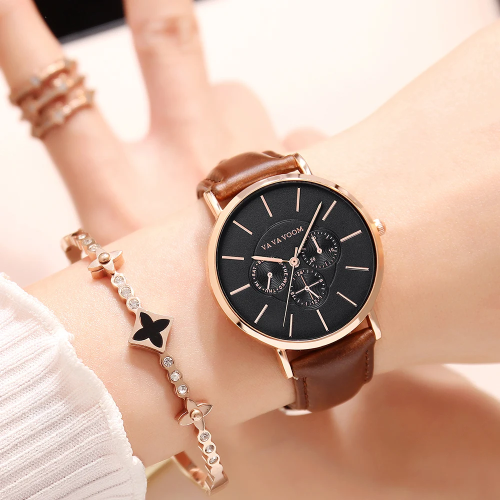 

Watches Women hot sales japan movement girls' leather watches vava voom brand wristwatches relojes female 3atm waterproof watch