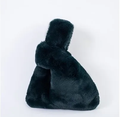 Супер мягкая меховая сумка из искусственного кролика леопардовая меховая сумка милые плотные вставки для моделирования фигуры Сумочка перекрещенная цепочка мех шнурок сумки хозяйственные сумки - Цвет: deep green