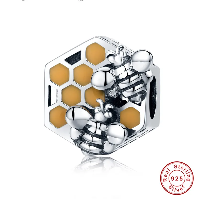 Fit браслет Pandora из стерлингового серебра 925 пробы коричневый CZ Чарм "Пчела" настоящий клеймо S925 бабочки бисер насекомых ювелирных изделий - Окраска металла: sas500