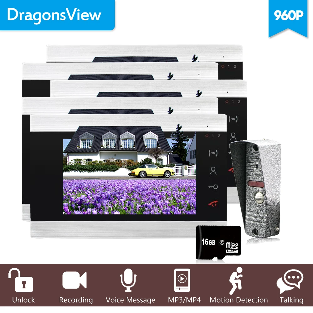 Dragonsview 7 дюймов мульти Квартира видео телефон двери HD Интерком система для