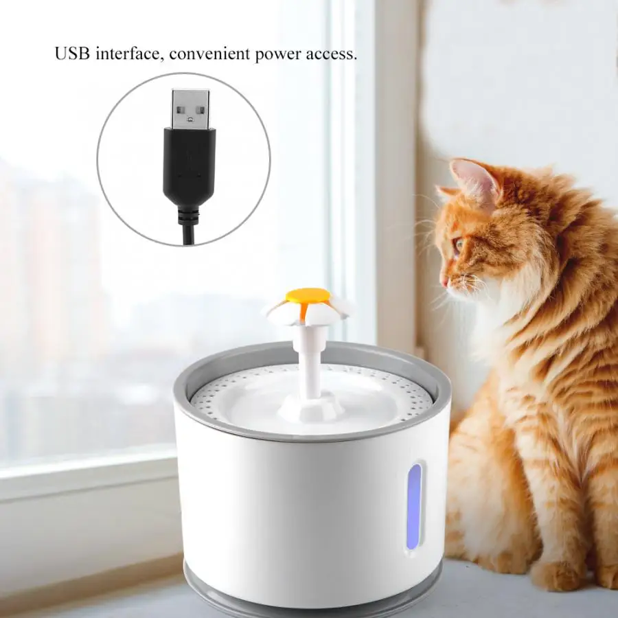 2.4L Automatic Pet Cat Water Fountain with LED Electric USB Dog Cat Pet Mute Drinker Feeder Bowl Pet Drinking Fountain Dispenser