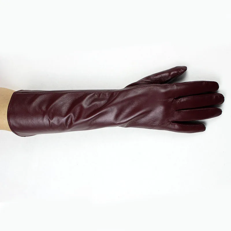 Eldiven Guantes, новинка, 38 см, длинные женские кожаные перчатки, на пуговицах, стильные, прямые, из овчины, с бархатной подкладкой, теплые, осень и зима