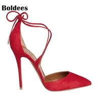 spring autumn 10cm high heels hot red bride shoes pointed toe lace up pumps stiletto heeled wedding shoes zapatos muje r1