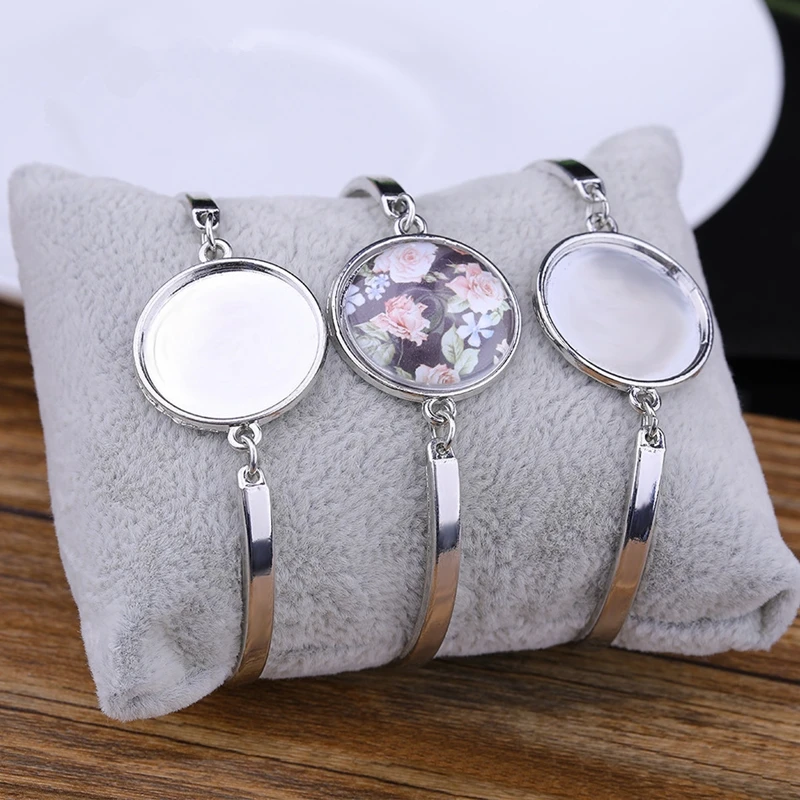 Juya DIY Handicraft Bracelets Supplies 20mm Round Blank Cabochon Bezal Trays Bracelets For Women Men Handmade Gift Jewelry