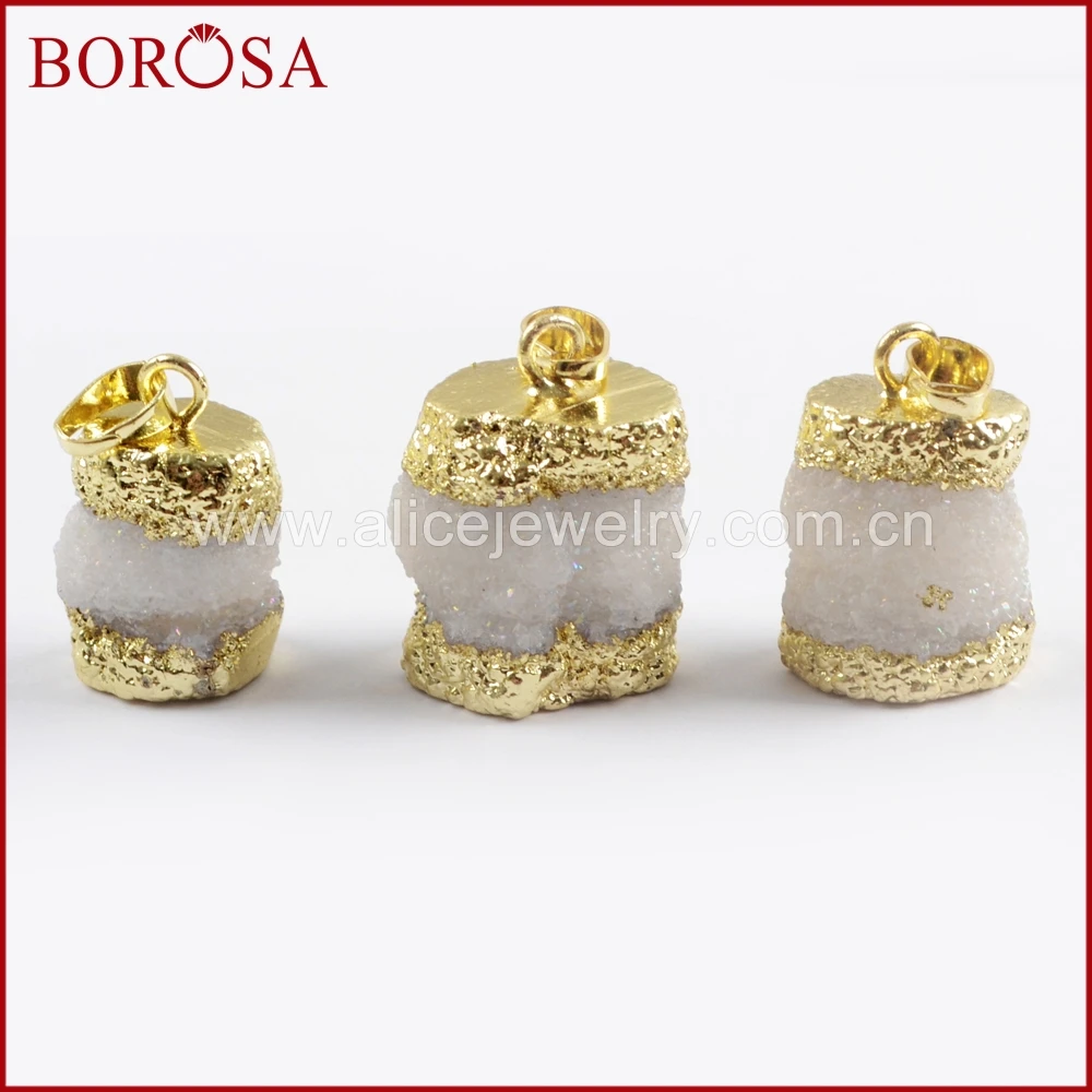 BOROSA 10PCS New Gold Trim White Solar Quartz Stone Pendant Beads Special Natural Crystal Gems Lady Jewerly for Necklace WX1031 | Украшения