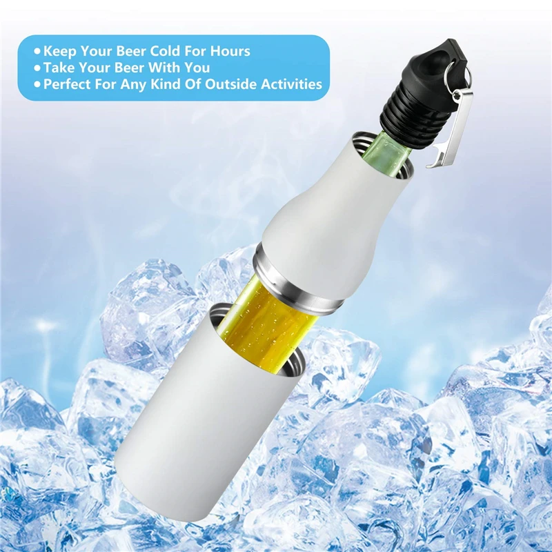 New 12oz Stainless Steel Beer Bottle Insulator Original Double Wall Vacuum Beer Cooler with Opener Beer Bottle Holder Keep Cold