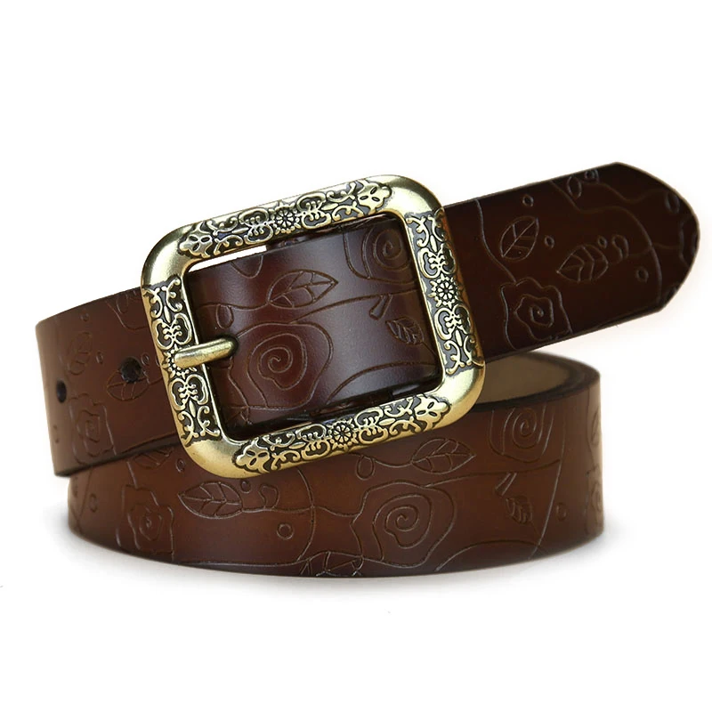 Ремень из ПУ кожи женский универсальный винтажный пояс с тиснением в ретро стиле