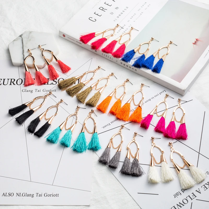 Золотой цвет металла Различные цвета кисточкой серьги Роскошные женские