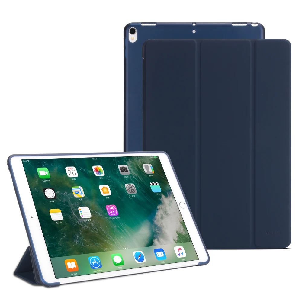 Dark Blue Чехол для iPad Pro 10,5 чехол ПУ; кожа; Силикон Мягкая задняя Фолио-подставка полупрозрачный смарт-чехол для iPad 10,5 дюймов авто сна - Цвет: Dark Blue