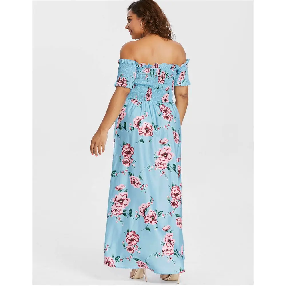 LANGSTAR плюс Размеры платье Для женщин цветок Империя приталенное с открытыми