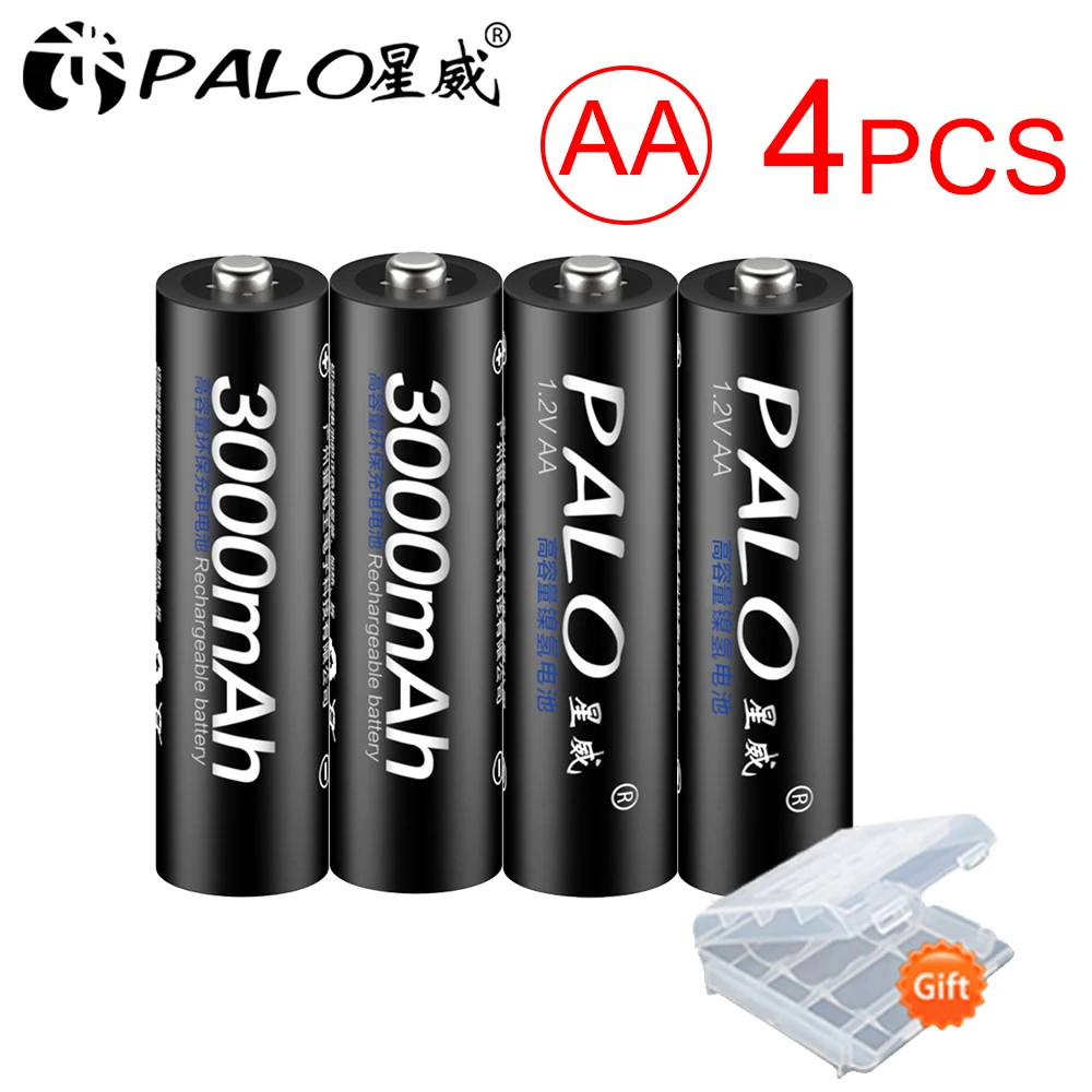 Аккумуляторная батарея PALO 4 шт./лот AA Ni MH 3000 мАч 1 2 в 2A аккумуляторы для камер и