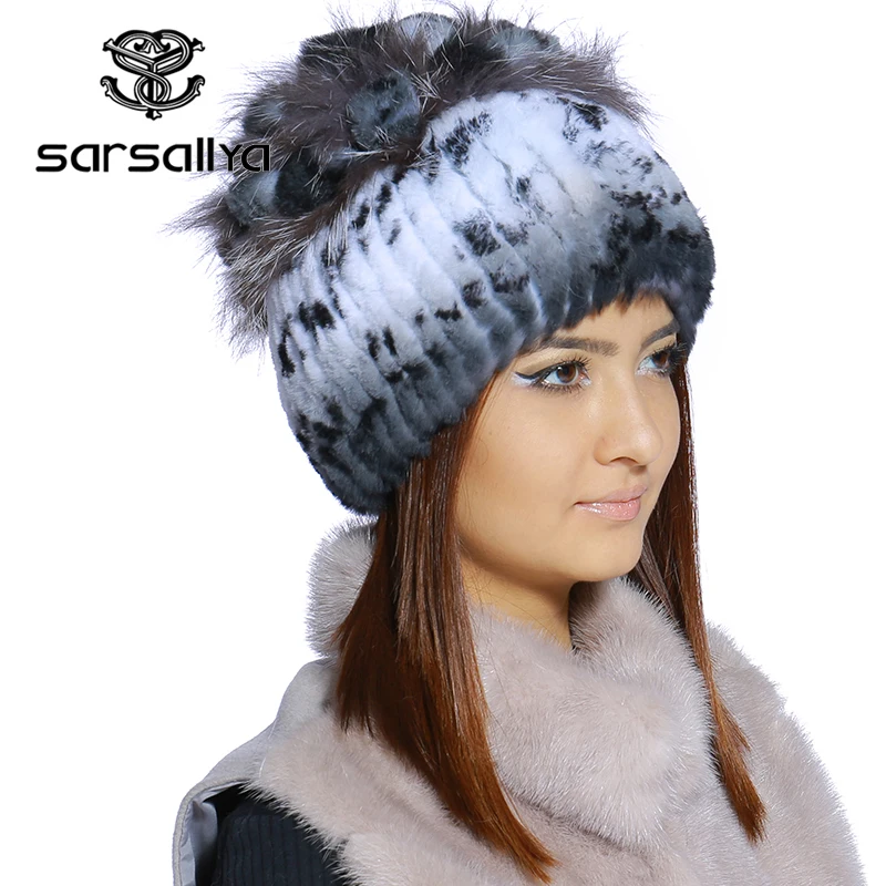 SARSALLYA Зимой меховая шапка для женщин реального рекс кролика с silver fox меховой