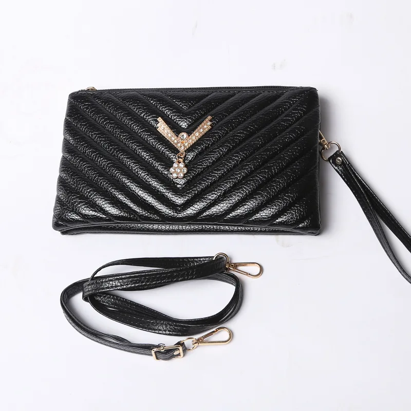 Женщины Решетки Алмаза Сумка Браслет Ремешок ИСКУССТВЕННАЯ Кожа Длинный Кошелек