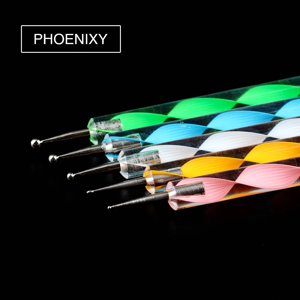 5Pcs Nail Art Decoration 2-way Dotting Pen Marbleizing Steel Tool Manicure Dot Paint Tools | Красота и здоровье