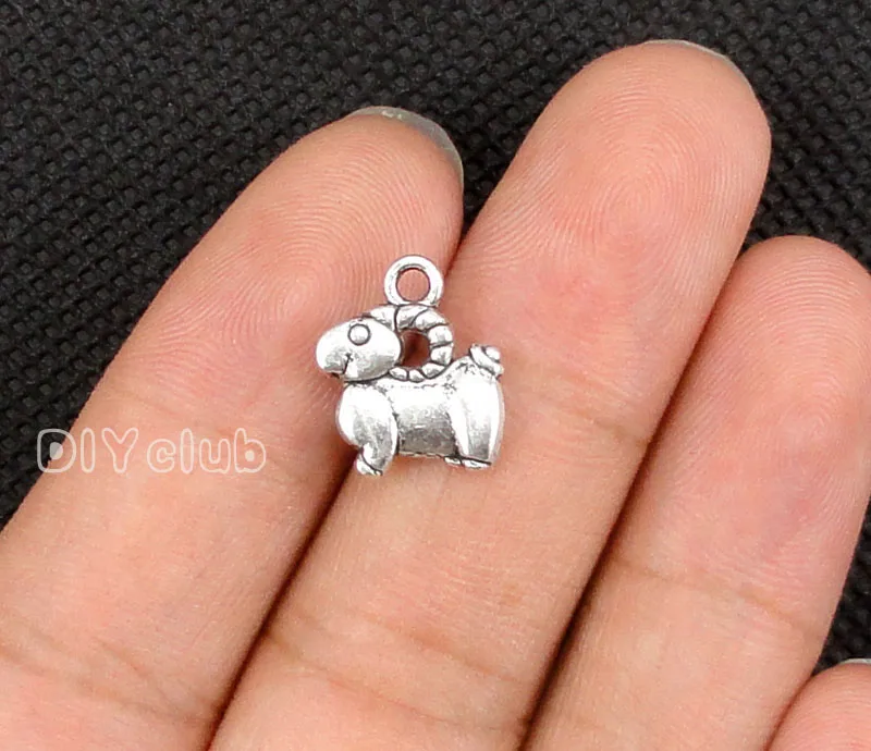 80pcs овечки амулеты античное серебро 2 сторонний Ram Шарм Кулон Коза 14x12мм|charm antique