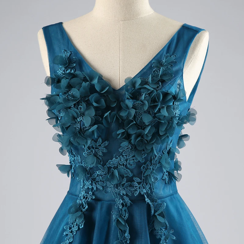 Fotos reais folais florais azul pavao vestido de formatura curto с цветами и листьями Павлин синие Бальные платья Короткие