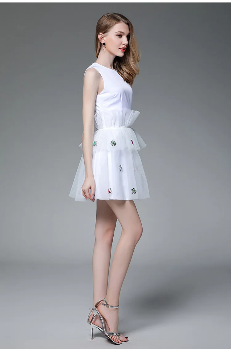 

High-end Diamond Bead White Summer Dress High Quality Women Fashion 2021 Princess Party Dress Vestidos De Verano D1062