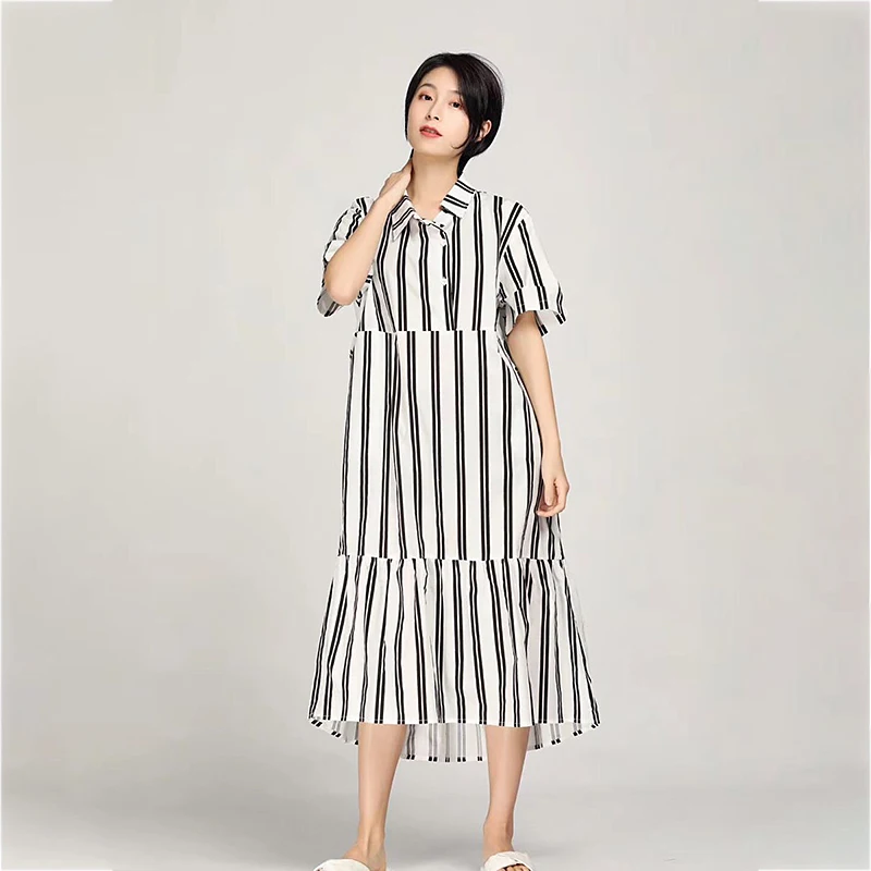 CHICEVER весеннее повседневное Полосатое женское платье с отворотом, коротким рукавом, карманами, свободное, оверсайз, до середины голени, женские платья, мода, Новинка