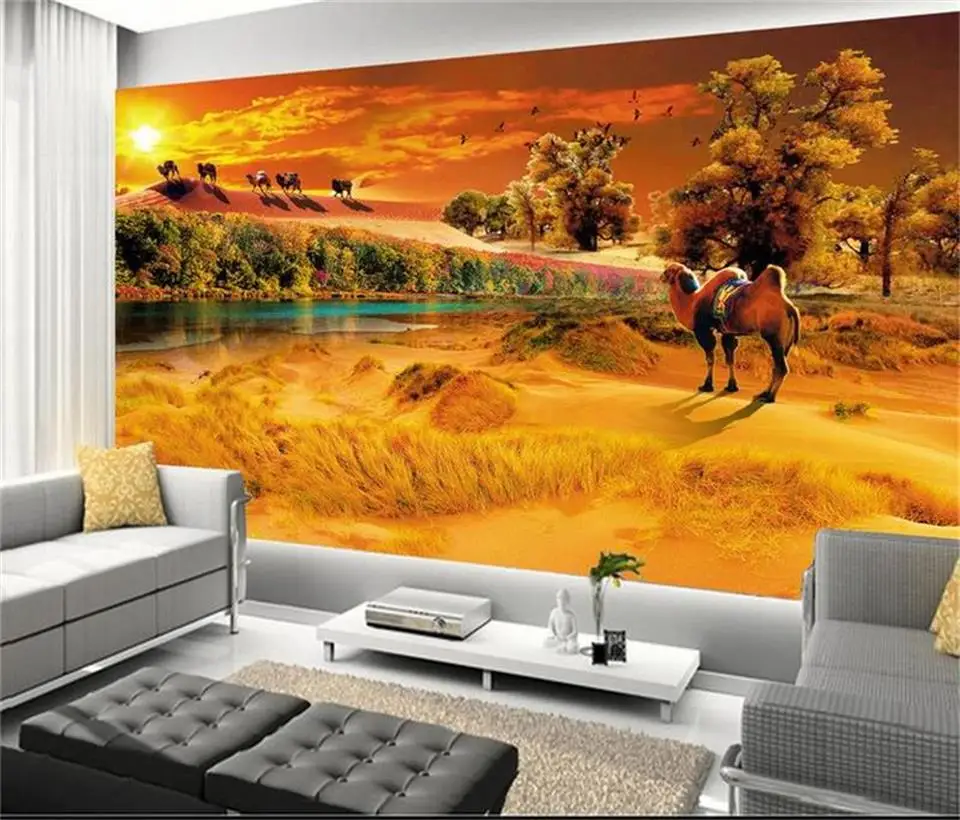 Пользовательские 3d фото обои кровать комната росписи пустыня верблюжье дерево