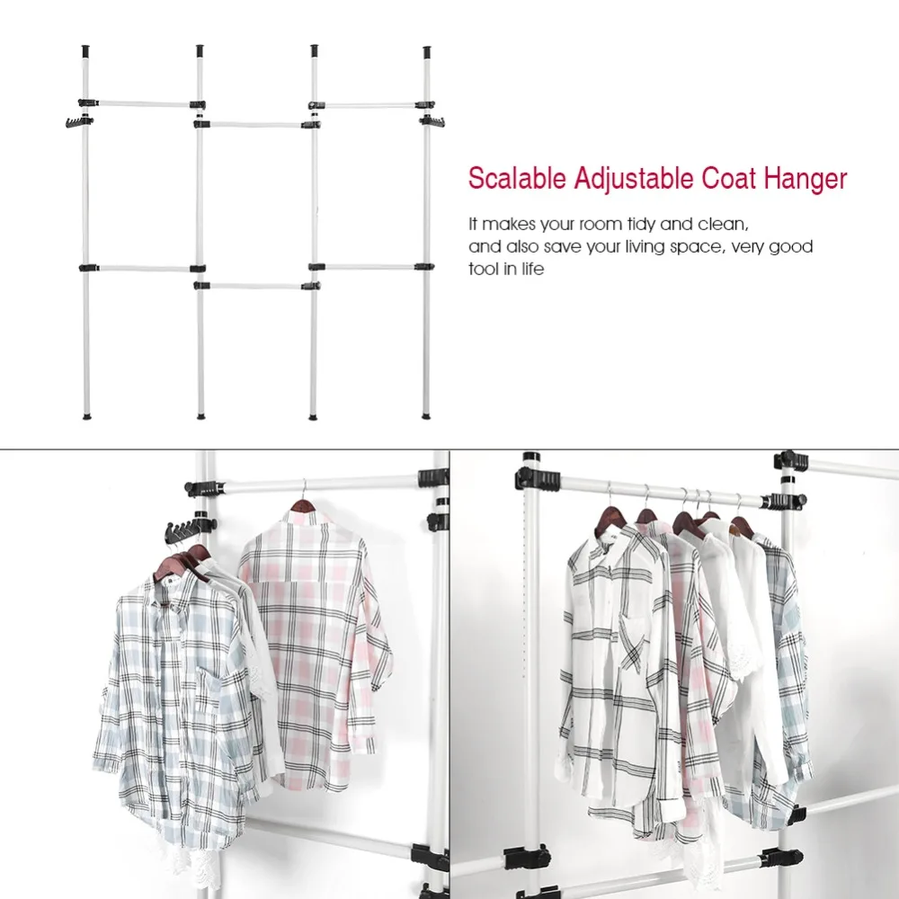 

246-300cm/ 8.1-9.8feet Scalable Adjustable Coat Hanger Tools Garment Rack DIY Clothes Wardrobe Indoor