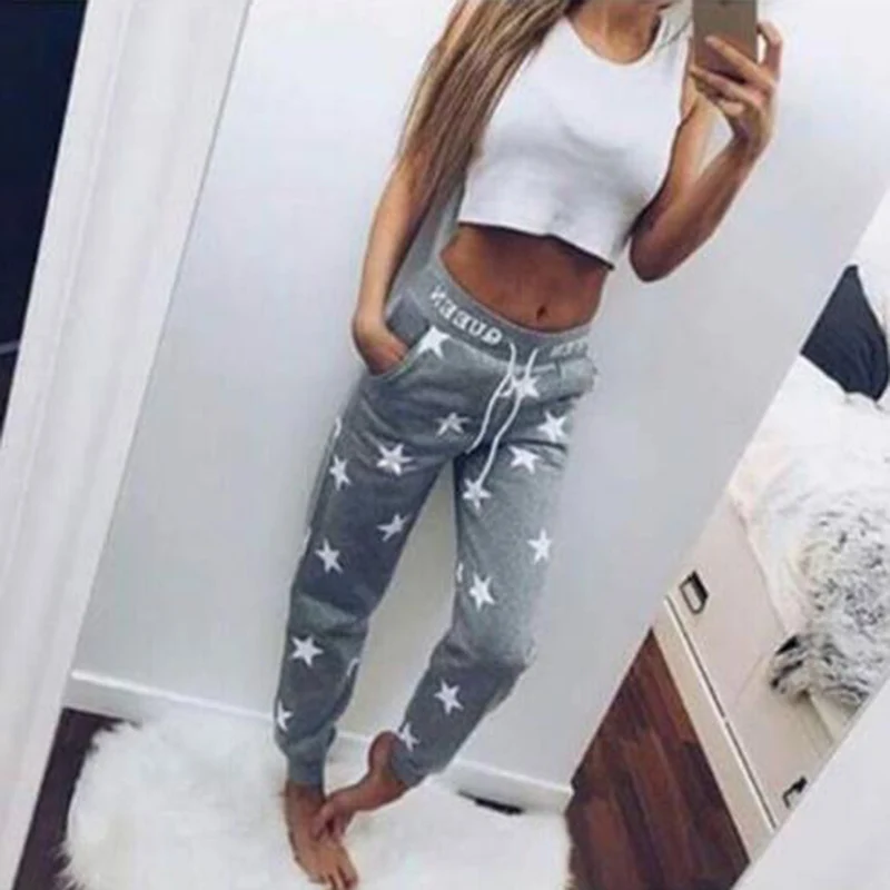 Hot Fashion Women Casual Printed Star Loose Pants Long Trousers Sweatpants Pink Gray Accessory Gifts | Женская одежда