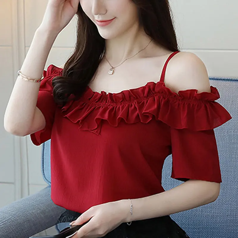 Топы 2018 летние Blusas Feminina сексуальные топы с открытыми плечами женская шифоновая