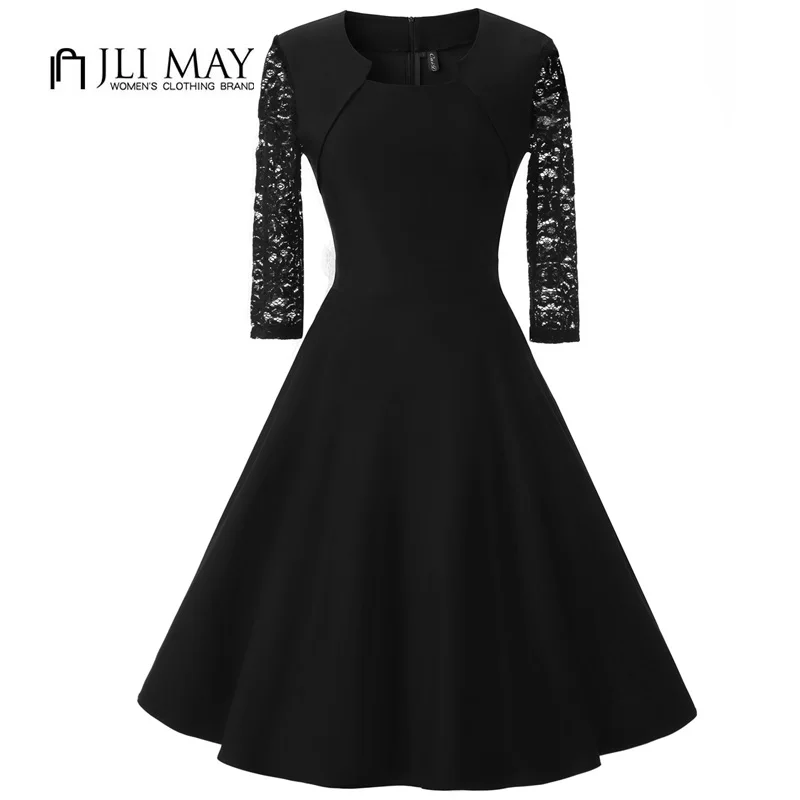 Женское кружевное платье JLI мая черное средней длины с коротким рукавом и