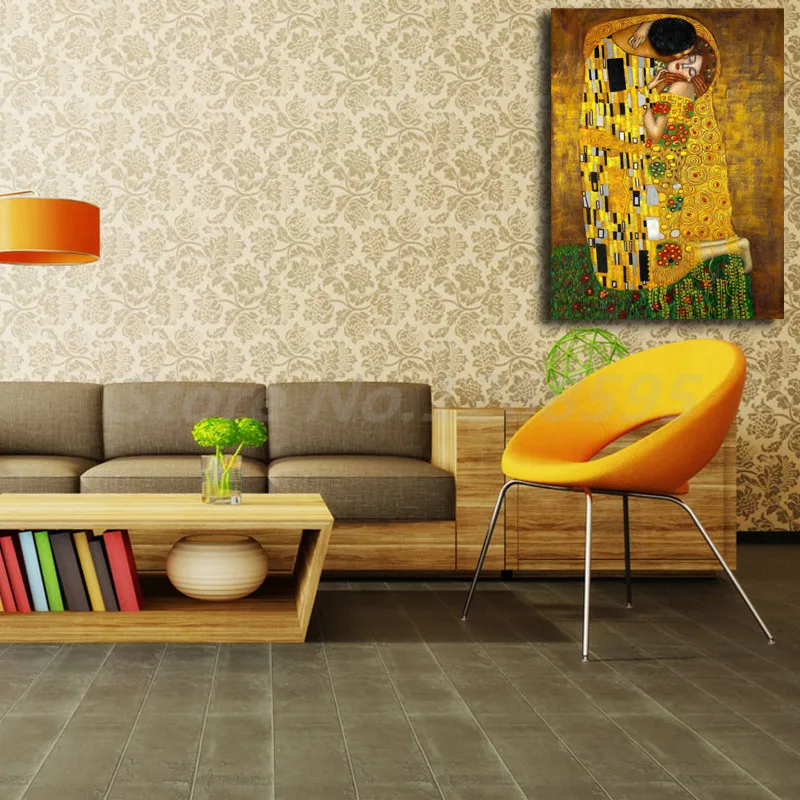 Gustav Klimt's Symbolist Painting The Kiss HD Canvas Print Living Room Home Decor Modern Wall Art Oil Poster | Дом и сад