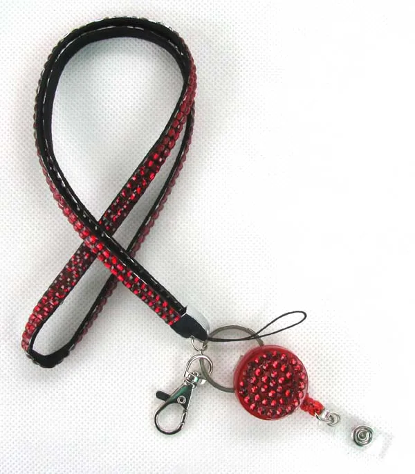 Резиновый бриллиантовый Блестящий шейный ремешок Выдвижной ID бейдж катушка