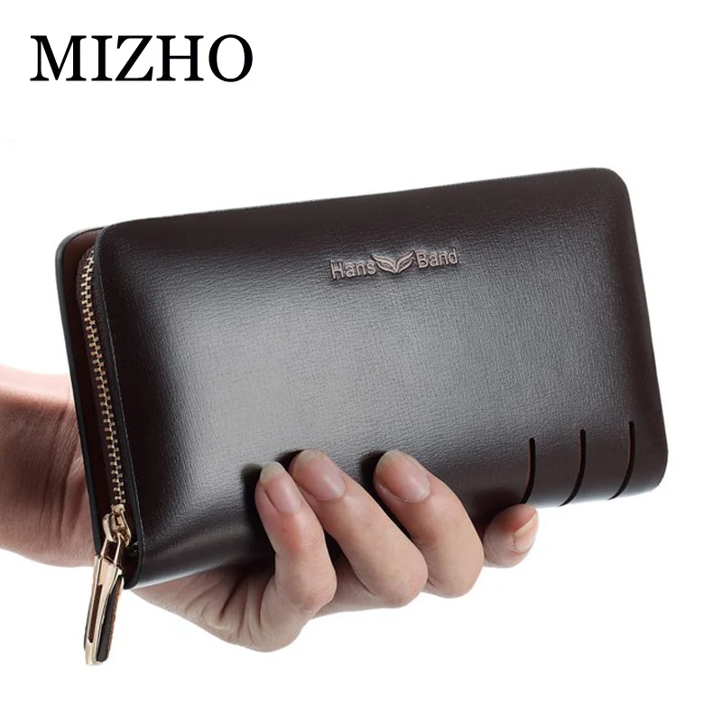 Men Genuine Leather Wallet Large capacity double zipper Purse Casual Long Business Male Clutch Wallets Large capacity storag bag