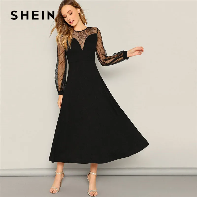 SHEIN Вечернее Макси Платье С Прозрачными Вставками, Нарядное Платье С Кружевной Отделкой