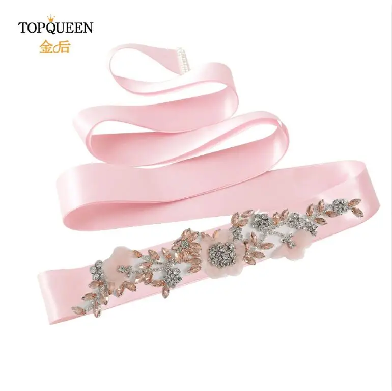 Pink TOPQUEEN, S419-R, розовое платье, румяна, розовые ремни, розовый пояс для женщин, розовые стразы, Цветочный Пояс для подружек невесты - Цвет: Pink