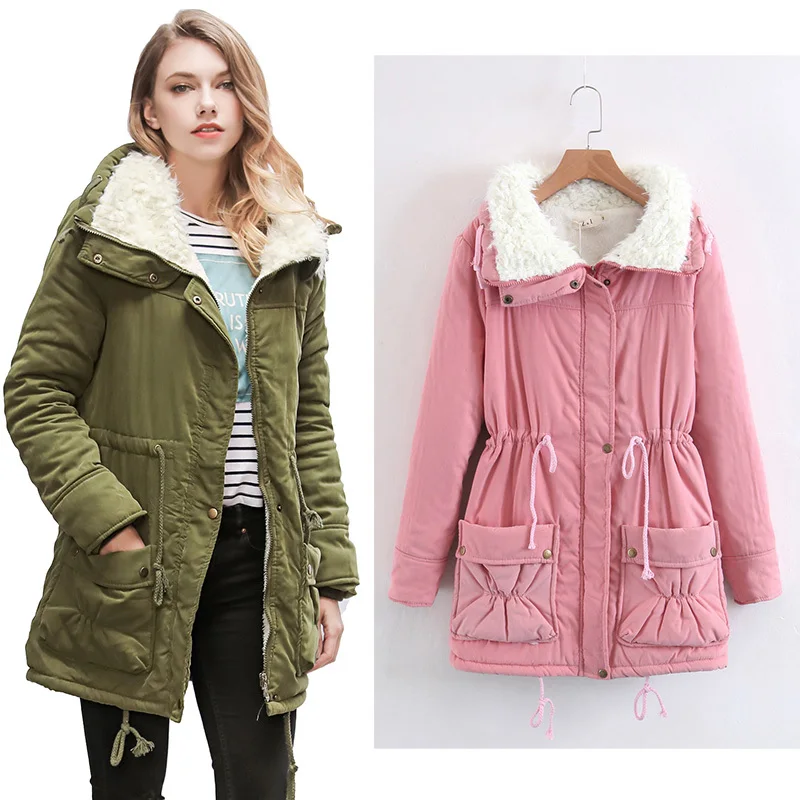

MoYan 2018 Autumn Winter Wool liner Jacket Parkas women Casual Slim Thicken Solid Warm Cotton lady down jackets coat