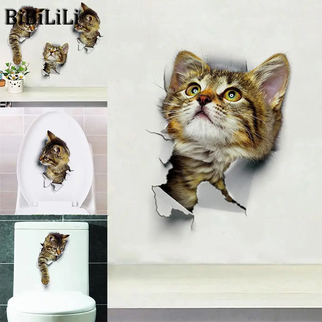 Настенные наклейки Кот Яркие 3D разбитые переключатели ванная комната туалет Kicthen