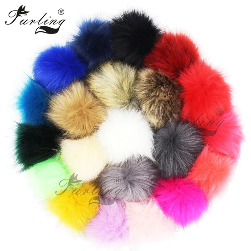 

Furling DIY 1PC Faux Fox Fur Pom Poms 3.9inch/ 10cm for Knitting Hats Accessories KeyChain Accessories