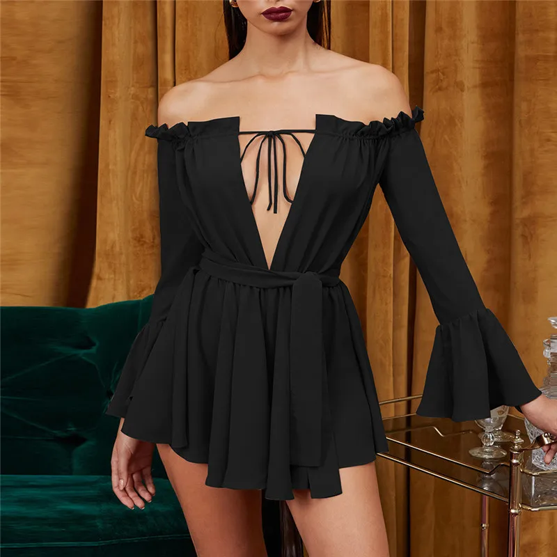 Женские с открытыми плечами платье пикантные Для женщин длинным рукавом 2019 Лето