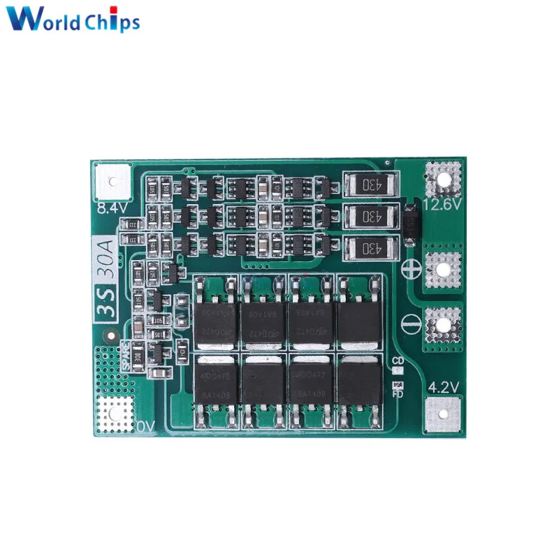 30S 30A Balanced 3 S 30A 60A 12,6 V 13,6 V полимерный литий-ионный аккумулятор Защитная плата PCB BMS 3 серийный 12V для сверлильного мотора Lipo Cell - Цвет: 30S 30A Balanced