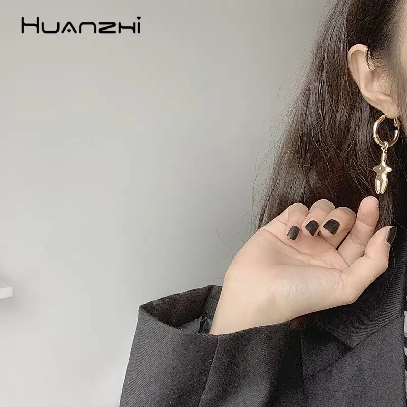 Женские серьги подвески HUANZHI длинные с золотым металлическим покрытием для