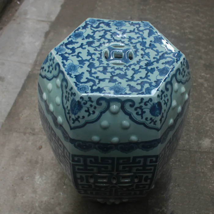 Керамический фарфор Jingdezhen табурет старинный синий и белый шестиугольный