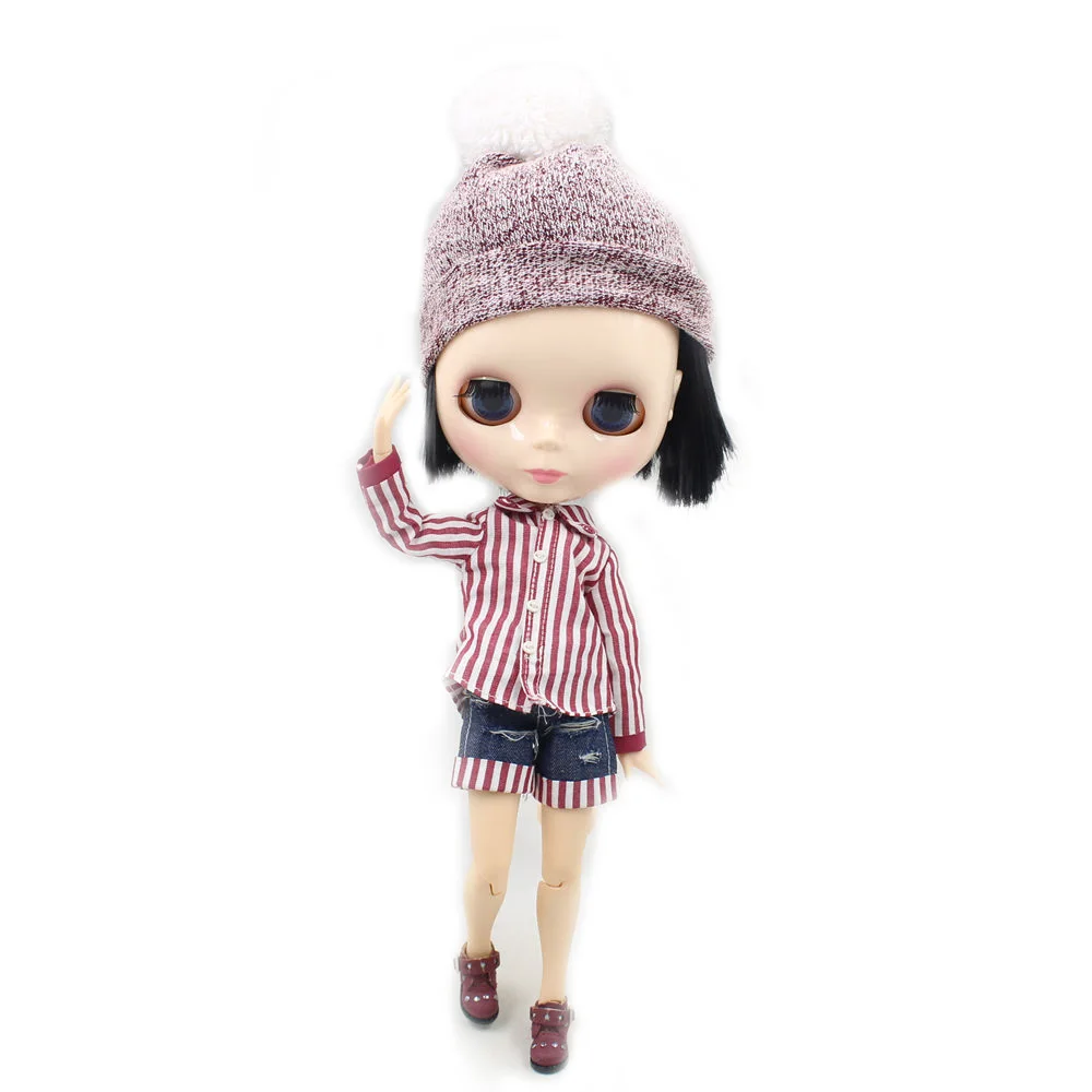 Наряды для Blyth doll, винно-красная рубашка в полоску и штаны с шапочкой, милый костюм для детей 1/6 года, azone BJD pullip licca